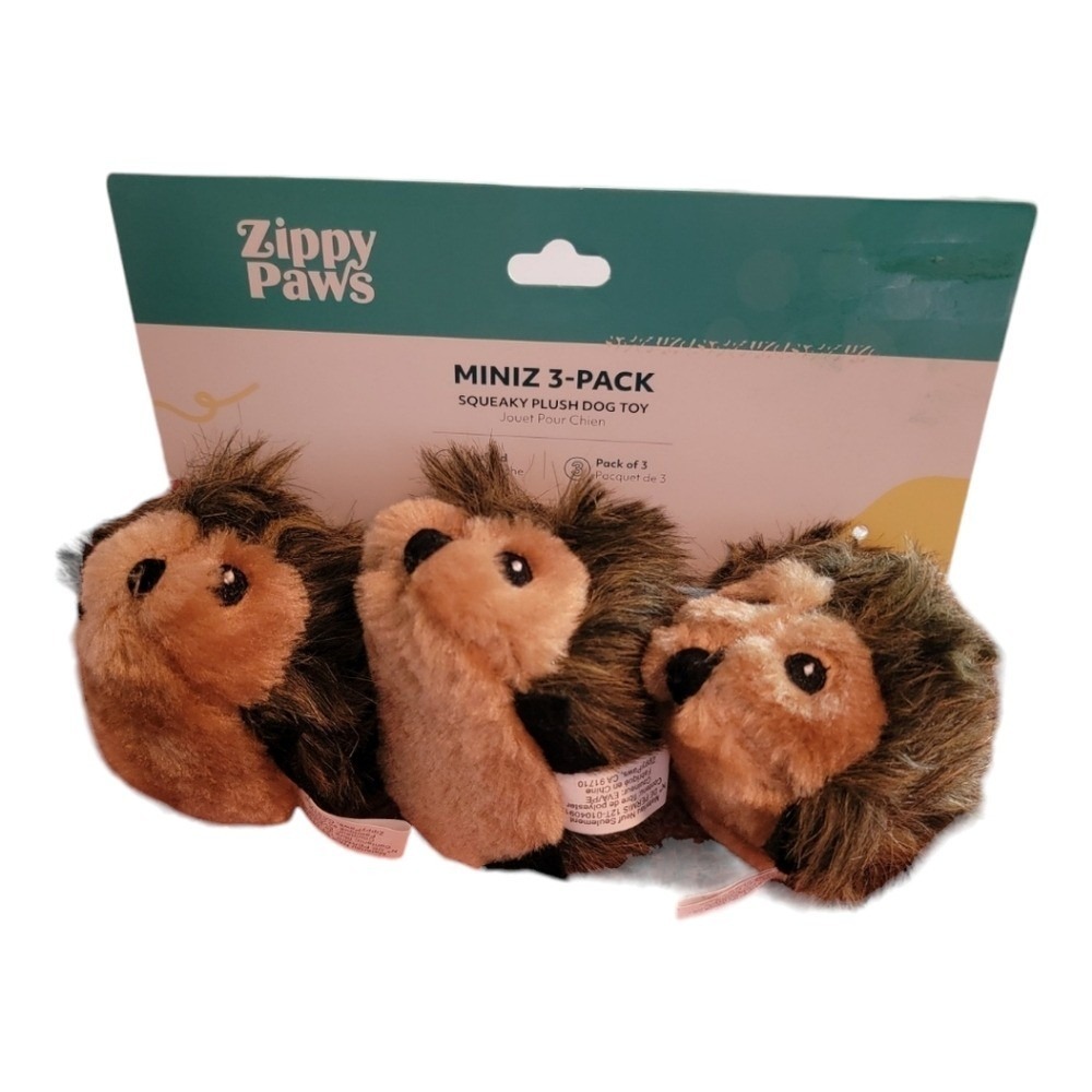 ZippyPaws Miniz 3-Pack Dog Toy Small Brown New Squeaky Plush Hedgehogs ZP121‎